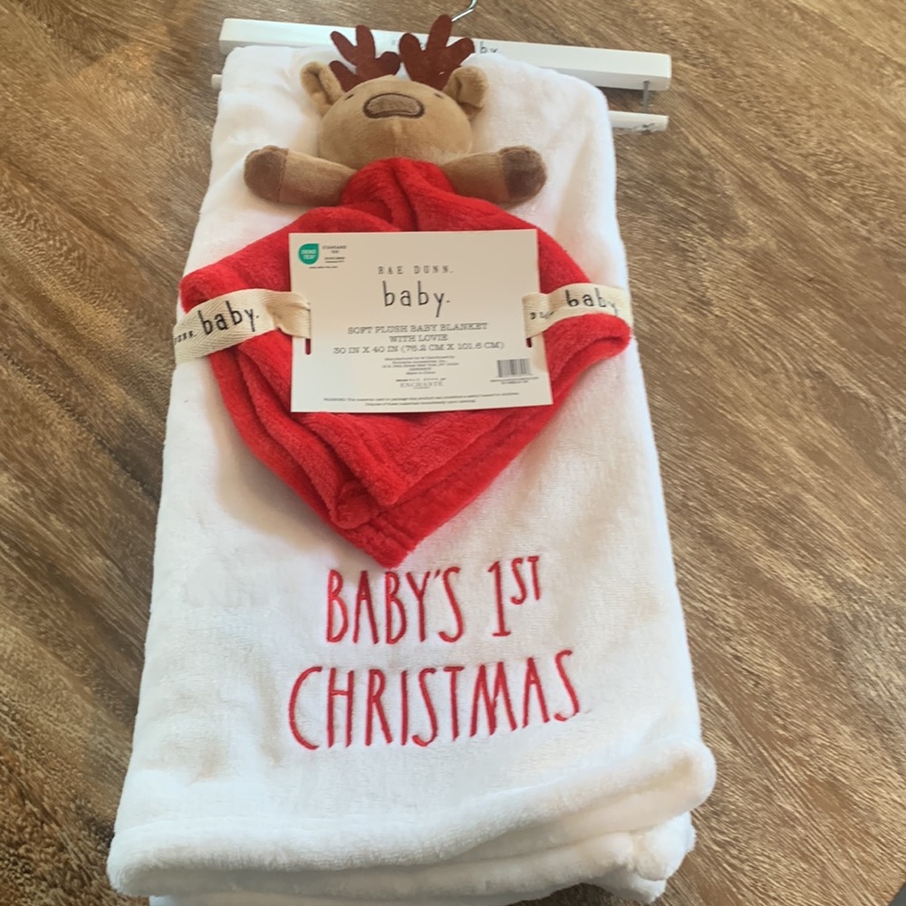 Rae Dunn Baby’s 1st Christmas blanket- plus reindeer lovie
